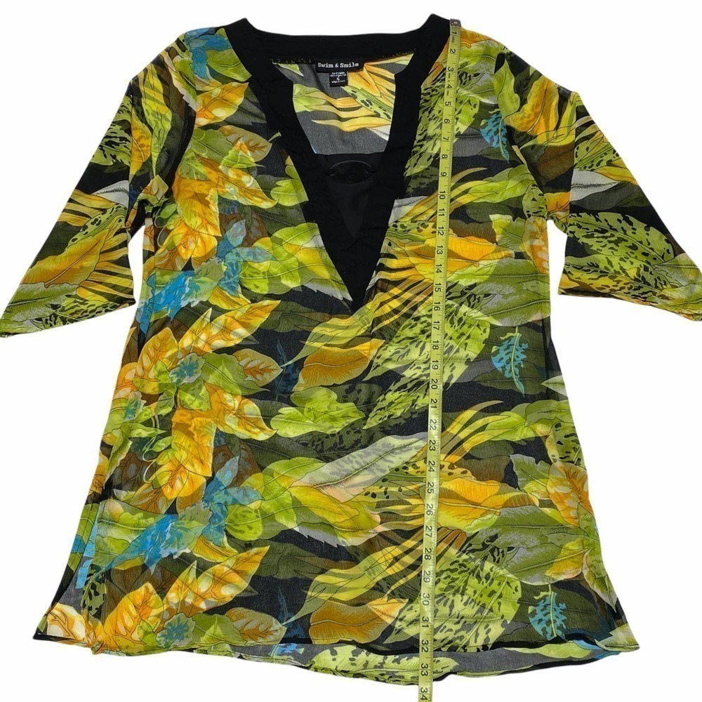 SWIM & Smile Green Abstract Print Long Sleeve Bathing Suit Cover-Up - Picture 6 of 11